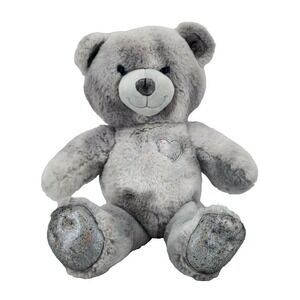 Build-A-Bear Workshop Teddy Bear Grey Silver Holographic Heart 17in